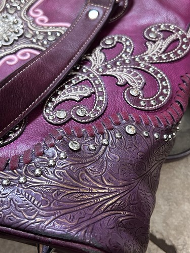 montana west concealed carry purse Vegan Leather Studded Purple/wine Rhinestone - Picture 4 of 14