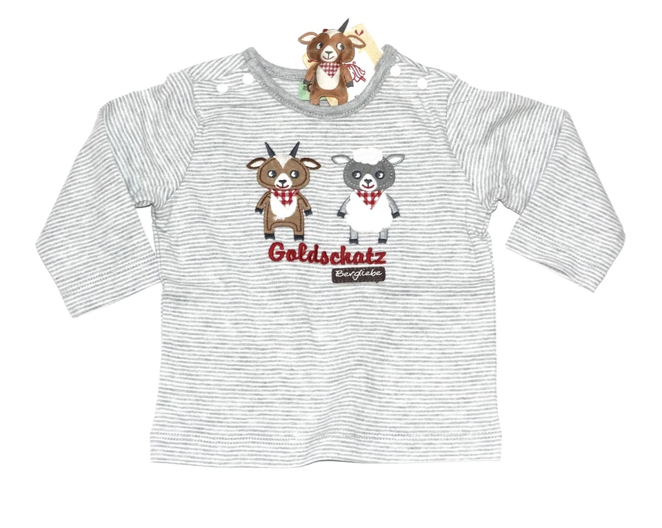 Bondi Bergliebe Shirt Jungen Tracht Goldschatz Ringel Grau Weiß Gr. 68 - Bild 2 von 3