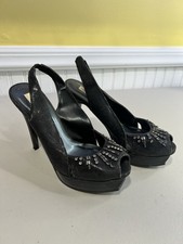 Simply Vera Vera Wang Black Rhinestone Platform Stiletto Peep Toe Heels Women's…