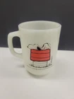 VTG Snoopy Peanuts  Fire-King Milk Glass "I Think I'm Allergic to Morning!" Mug