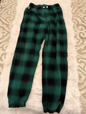 Polo Ralph Lauren Boys Jogger Pants L 12-14 Green Black Plaid Fleece