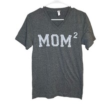Mom Squared Mom of 2 Fitted Gray Short Sleeve Top V Neck T-Shirt Small
