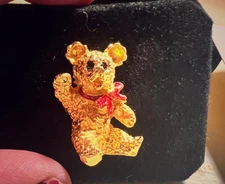 Vintage R. J. Graziano 1997 Tiny Pals High Five Gold Tone Bear Brooch Pin
