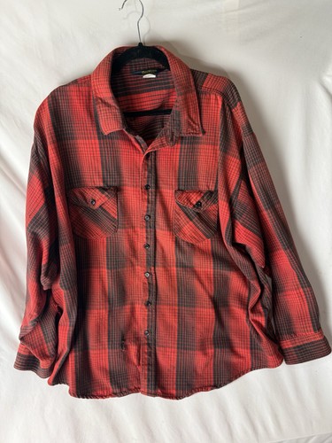 OshKosh B'gosh, Vtg 80s Osh Kosh B Gosh Shirt Mens 3XL ? Red Plaid Flannel Heavy USA Thrashed