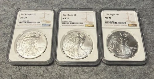 Lot of 3 2024 1oz Silver American Eagle MS70 NGC