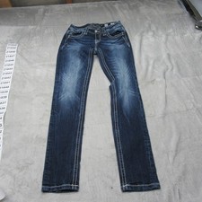 Miss Me Jeans Girls 10 Blue Denim Dark Wash Embellished Skinny Casual Y2K 24x26