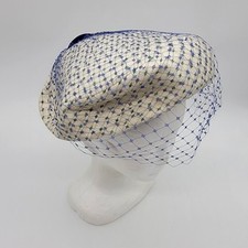 Chanda Hat For Montaldos 50/60  s Fancy Hat With Mesh Face Cover Blue Ivory