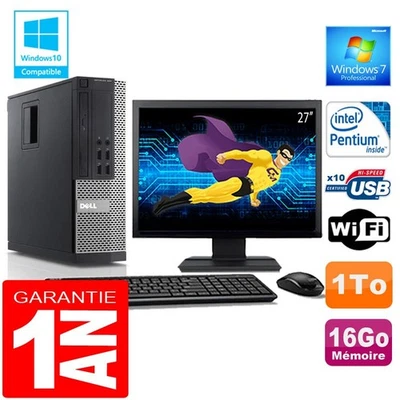 PC DELL 990 SFF Intel G840 Ram 16Go Disque 1 To Wifi W7 Ecran 27" - Photo 1/4