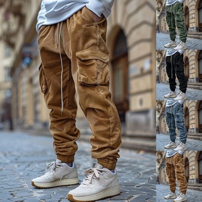 Herren Cord Cargohosen Cordhosen Jogger Hosen Taschenhose Arbeitshose Sweatpants