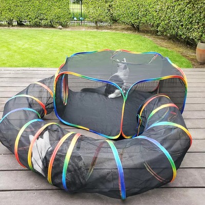Outdoor Katzentunnel Spielplatz Zelt Netz Katzenheim Regenbogen mit Aufbewahrungstasche