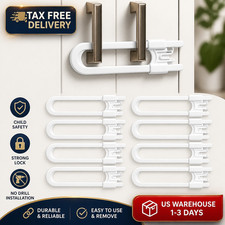 Baby Proof Cabinet Locks Adjustable U-Shaped Child Safety Latches White 8 Pack