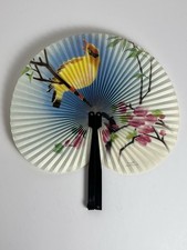 vintage Chinese paper bamboo hand held fan, floral designs, great decor