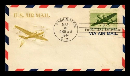 US COVER AIR MAIL 8C FIRST DAY ISSUE SCOTT C26 GRIMSLAND CACHET