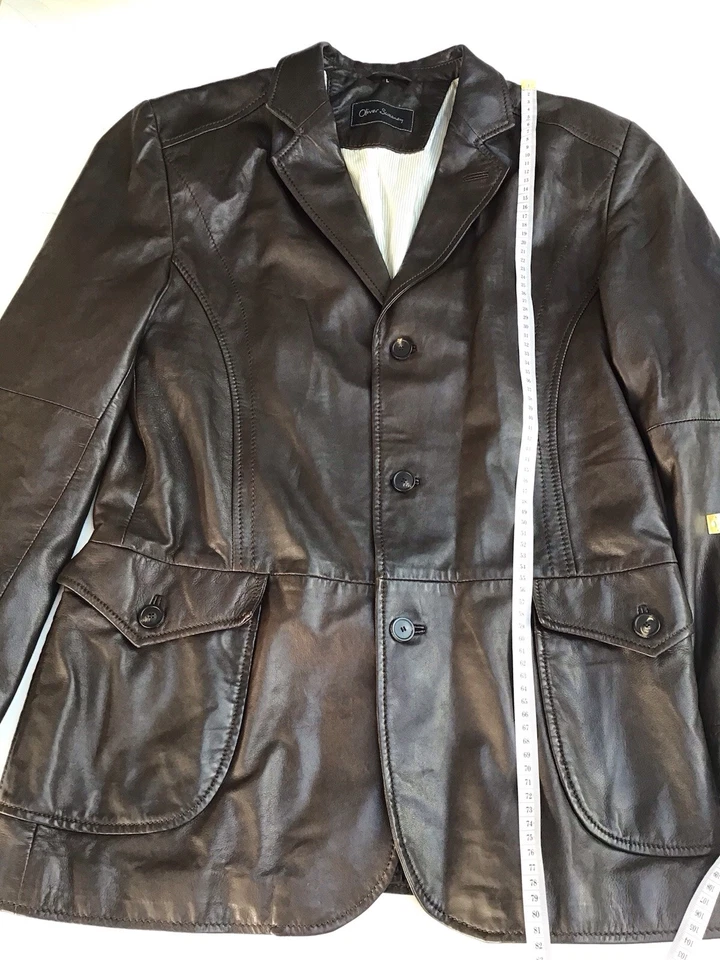 Oliver Sweeney Men's Leather Jacket Brown Large Button Up Pockets Collared Lined - Image 4 of 4