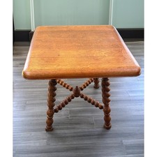 Vtg Oak Barley Twist Table Jacobean Revival Square End Table 29"x29" Solid Oak