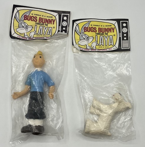TINTIN & MILOU - Lot 2 figurines Pouet latex LAYA - 1980's - Neuf
