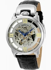 NEW INVICTA 22613 OBJET D ART SKELETON AUTOMATIC WATCH ANALOG LEATHER STEEL 42MM