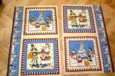 Cranston Fabric 4 Pillow Panels Snowman Cotton Quilt Craft