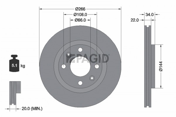 2X Bremsscheibe Pagid 50364NC FüR Opel Crossland P17 P2QO Corsa P2JO Van Rocks 1-image