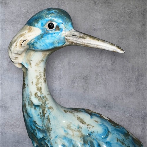 VINTAGE 18” ITALIAN CERAMIC BLUE CRANE STATUE - READ - Picture 8 of 14