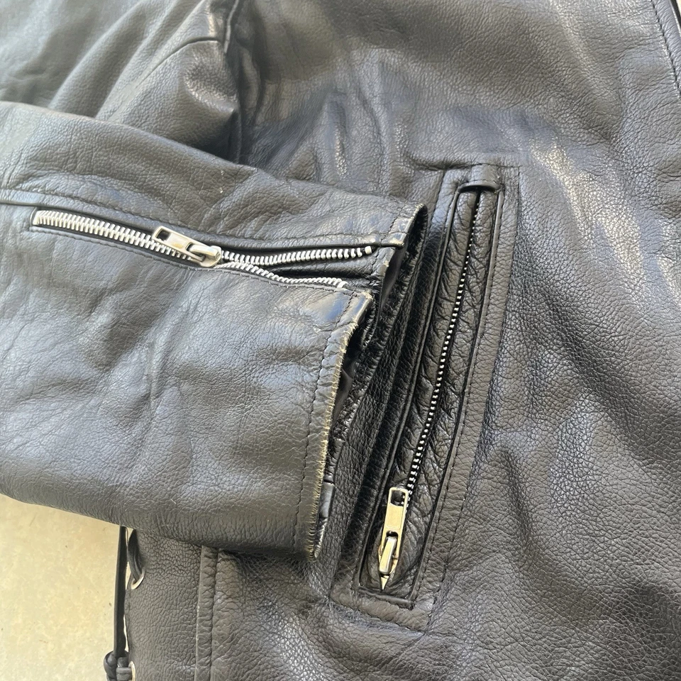 Chaqueta de motociclista clásica de cuero talla 48 vintage excelente abrigo negro años 70’s Foto 2 de 4