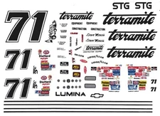 #71 Dave Marcis Terramite 94 Chevy 1/64th HO Scale Waterslide Decals