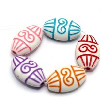 100 White with Mixed Color Acrylic Spiral Flat Oval Tube Beads 16X10mm Craft