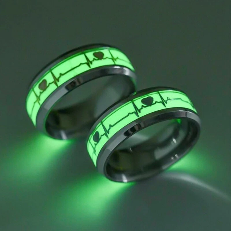 Dark Luminous Ecg Ring Stainless Steel Ring Promise Heartbeat
