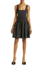 TED BAKER Black Silver Glitter Metallic Stretch Knit Skater Flare Dress 4TB 8/10