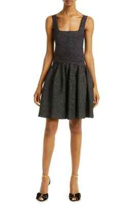 TED BAKER Black Silver Glitter Metallic Stretch Knit Skater Flare Dress 5=  10/12 | eBay