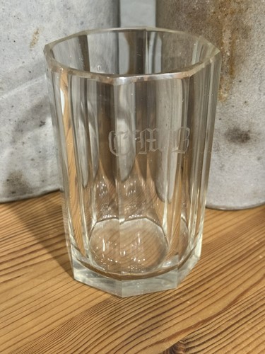 Antique Bohemian 1920's Rare Karlsbad Octagon drinking glass with Etched C M B - Picture 8 of 15