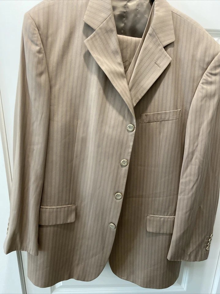 Мужской костюм 3 шт. желтовато-коричневый VITALI мягкая ткань с булавкой светло-фиолетовая/белая полоса - Изображение 3 из 4