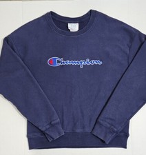 Champion Reverse Weave Sz Medium Blue LOGO Crewneck Sweatshirt Womens Pullover