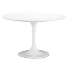 47" White Round Tulip Dining Table Lacquered Chip Resistant Wood Top Saarinenesq