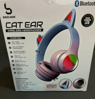 Cat Ear Wireless Bluetooth Headphones by Bass Jaxx NIB Color Changing LED