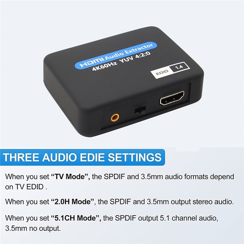 4Kx2K HDMI to HDMI Audio Extractor Converter Optical SPDIF 3.5mm Stereo Splitter - Picture 5 of 9