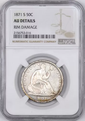 1871-S Liberty Seated Silver Half Dollar 50C - NGC AU Details -