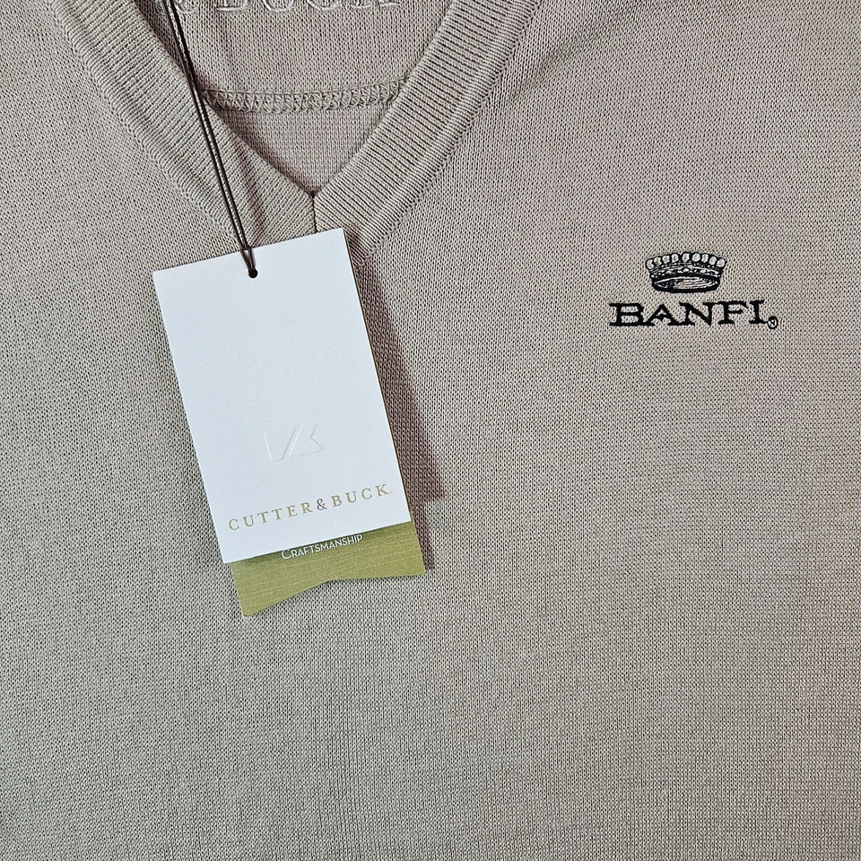 NWT - Cutter & Buck Vest Men Large Cotton Pullover Light Khaki Golf - NEW - Image 2 of 4