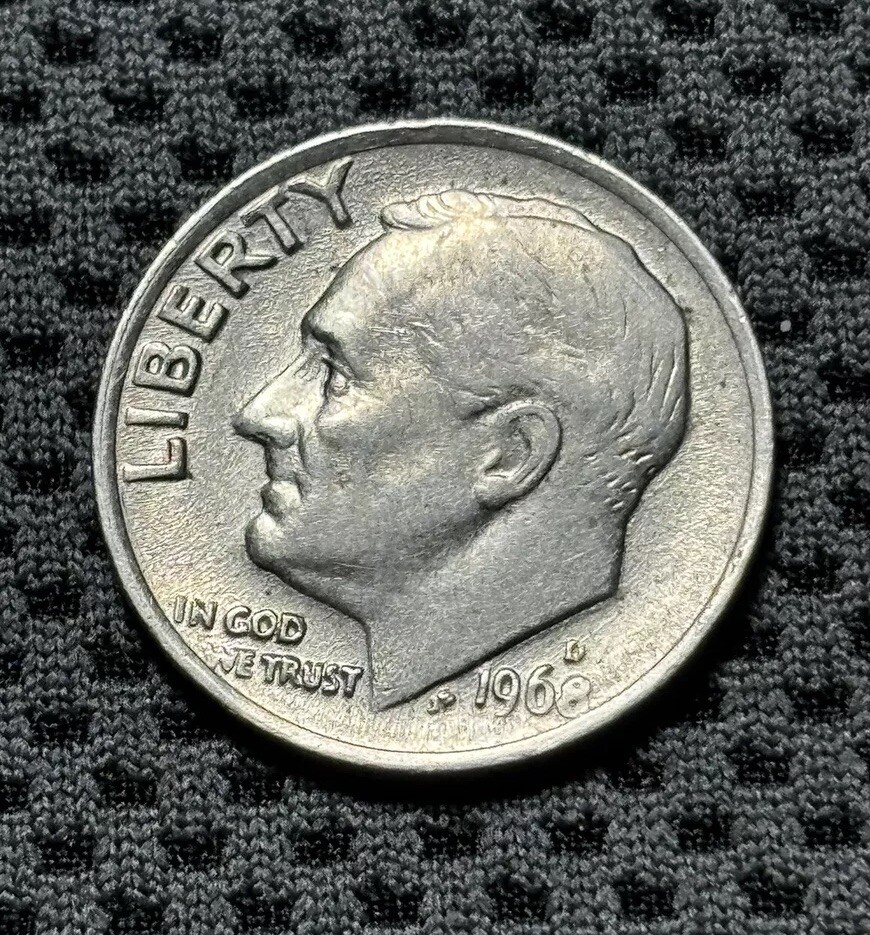 1968-D Roosevelt Dime Die Smear Mint Error — Rare Struck Through