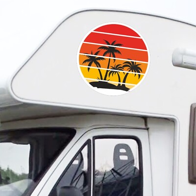 Set 1 Aufkleber Sticker Wohnmobil Wohnwagen Meer Palmen Sonnenuntergang Sonne Cod.2472