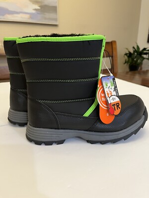 Wonder Nation Kids Winter BLACK Snow BOOTS Skid Resistant Size Fur Lined  NEW
