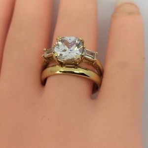 Authentic 14k gold plated Imitation Diamonds Bridal Engagement Wedding Ring Set LY48