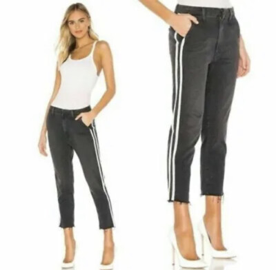 MOTHER The Shaker Prep Fray Jeans Dear Mr. Black Racer Side Stripe Crop 24 q25