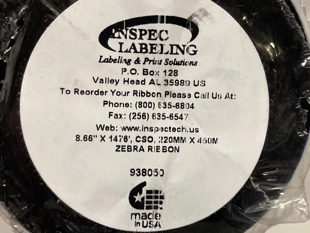 Thermal Transfer Ribbon for Zebra 8.66" X 1476' 938050 1" Core, Wax - NEW - Image 2 of 2