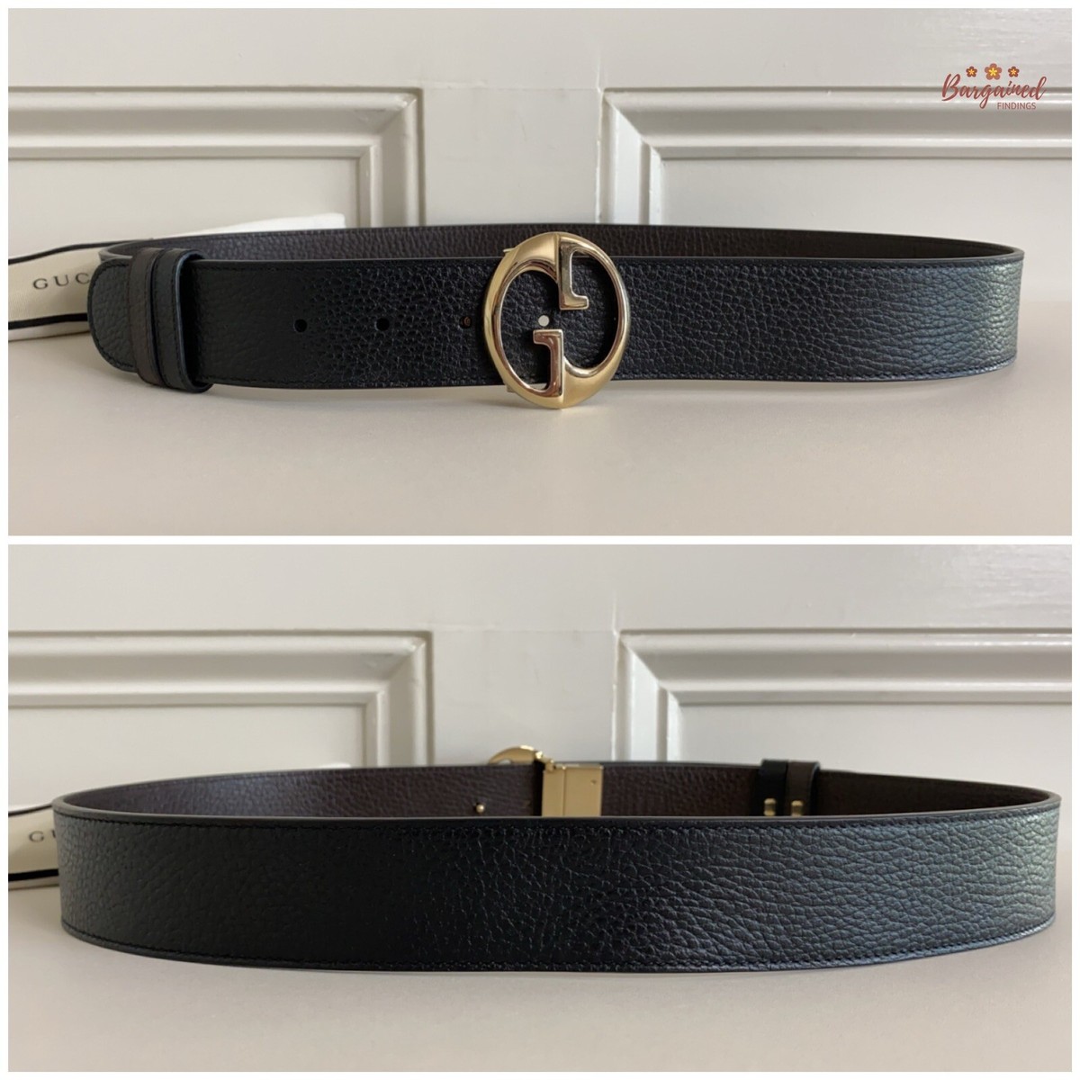 Authentic Gucci Black/Brown Pebbled Calf Leather Reversible