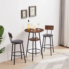 3 Piece Pub Dining Set, Round Bistro Table with Chairs, Small Bar Table Set