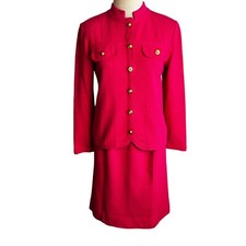 Castleberry Women's Pink Knit Two Piece Suit Skirt size 6 Blazer Acrylic Vintage