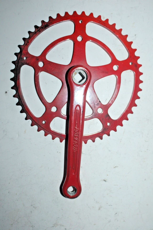 Juego de bielas vintage Raleigh rojo 165 mm 2x50/40 doble BCD118 ISO cuadrado ¡Envío a EE. UU.! Foto 2 de 4