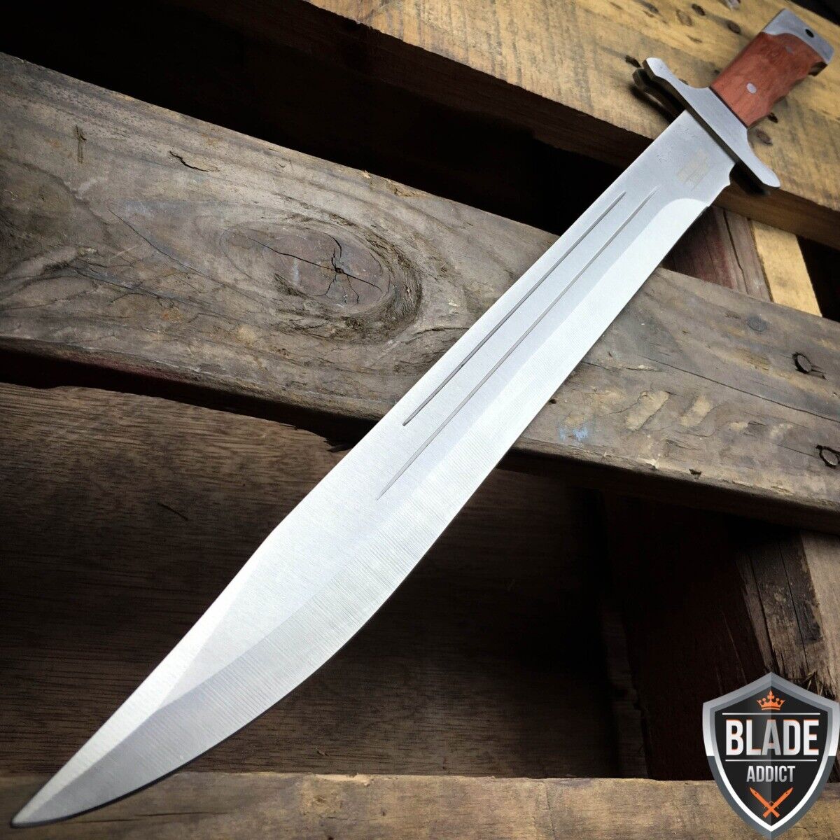 18" FULL TANG MACHETE HUNTING KNIFE SWORD WOOD HANDLE W/ SHEATH COMBAT OUTDOOR