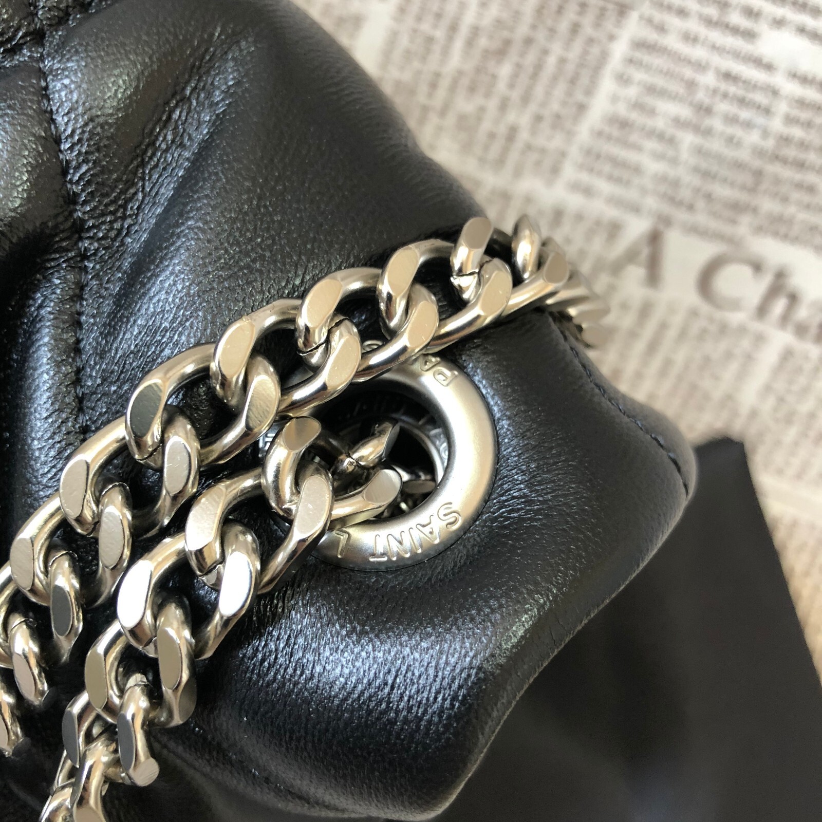 Yves Saint Laurent black cowhide silver buckle women’s bag